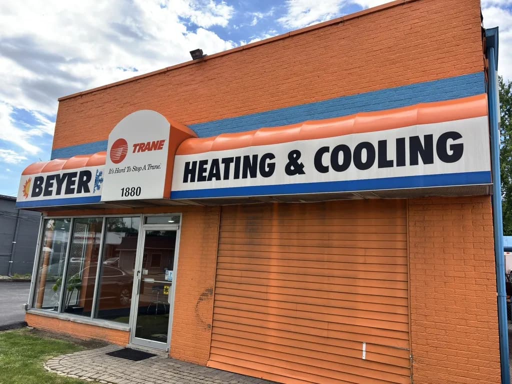 The real Beyer Heating & Cooling shop at 1880 E Nine Mile Road in Ferndale